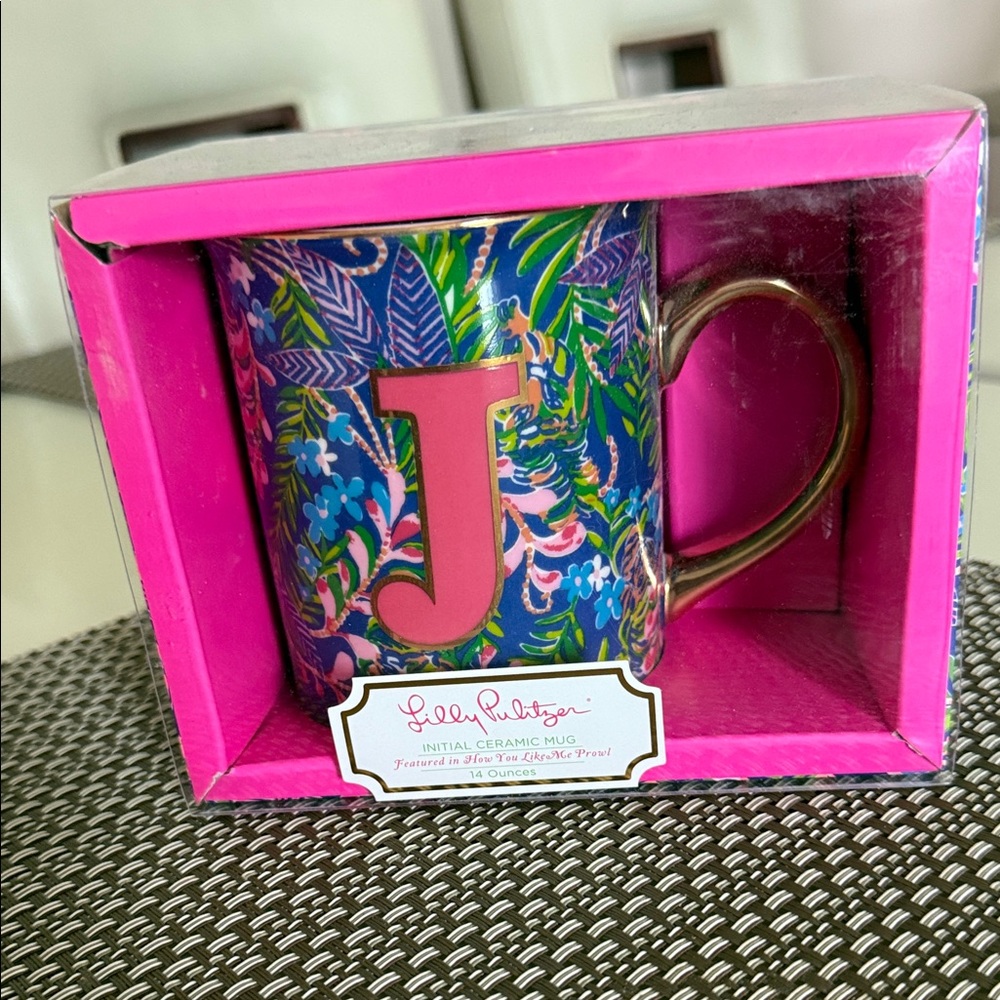 Lilly Pulitzer Ceramic Mug with Pink and Blue Floral Pattern